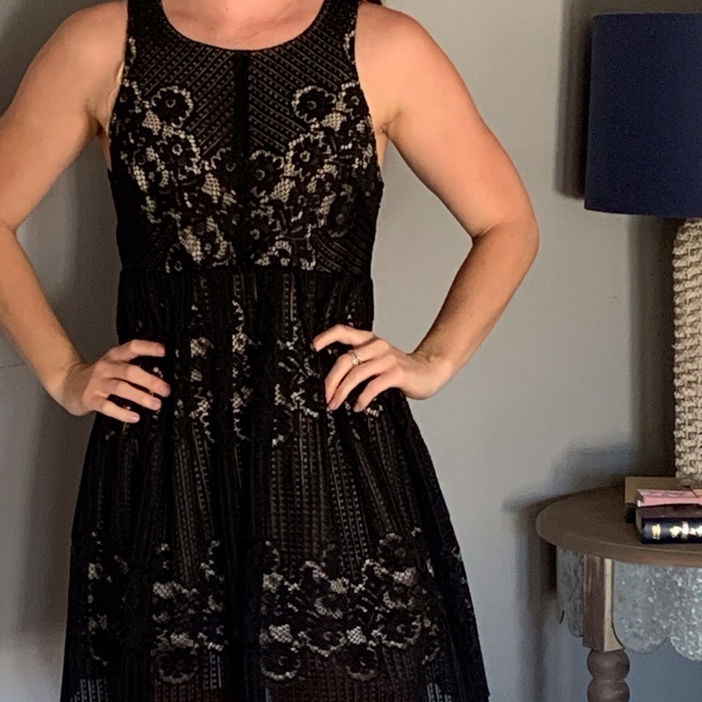 COPY - FREE PEOPLE Black lace mini dress, back cu…